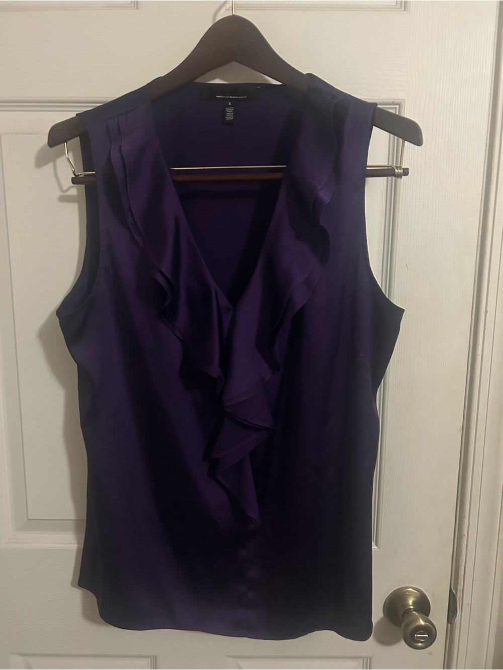 White House Black Market Purple Ruffle V-Neck Sleeveless Camisole